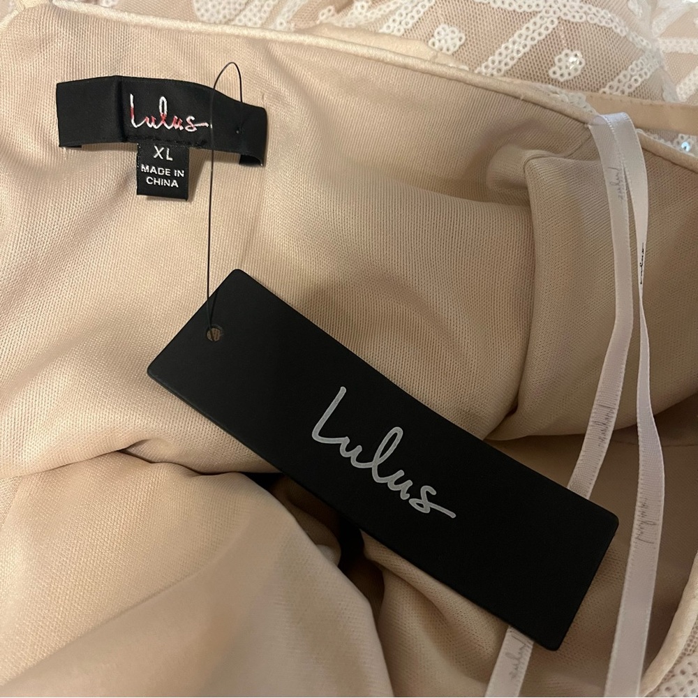 NWT Lulu's Catch a Spark White & Beige Sequin Romper XL - Picture 7 of 9